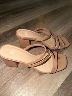 bp Tan Multi-Strap Block Heel Sandals